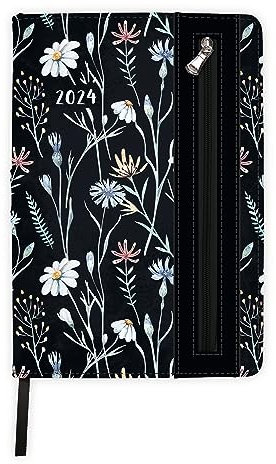 Trötsch Wochenplaner A5 Soft mit Tasche Flowers black 2024: Wochenterminer