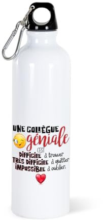 Gourde 750ml Collègue Bouteille d’Eau Aluminium Réutilisable Ecologique avec Mousqueton. Idée Cadeau Original Humour Homme Femme Retraite Mutation Pot Départ Sport Voyage Bureau Anniversaire Noël