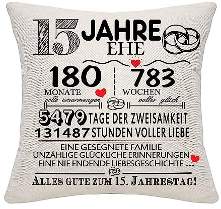 Bommex 15 Jahre Ehe Geschenk 15. Hochzeitstag Kissen Abdeckung Keepsake Dekoration Geschenk für Paare Eltern Frauen Männer Mama Papa Ehemann Frau Oma Opa Tante Onkel Freunde (15. Jahrestag)