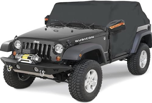 Big Ant Halbgarage Auto Abdeckplane für Jeep Wrangler CJ/YJ/TJ/JK 4 Tür - Wasserdicht, UV-beständig mit Winddichten Riemen & Reflektierenden Streifen (Schwarz)