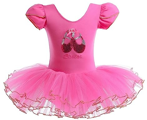 Lito Angels Vestito Tutu Ballerina Bambina, Body Gonnellino Danza Classica Balletto Taglia 2-8 Anni, Manica Corta, Rosa