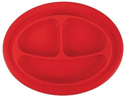 Nuby Sure Grip Miracle Mat 2-Section Plate | Toddler Suction Plate - 6+ Months - Red