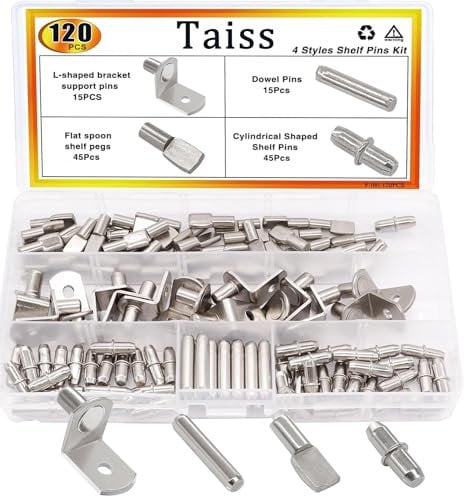Taiss 120 Stück regalstifte kit regalbodenträger 4 Stile einlegeboden halter für Regale/Bücherregal/Schrank/Kleiderschrank
