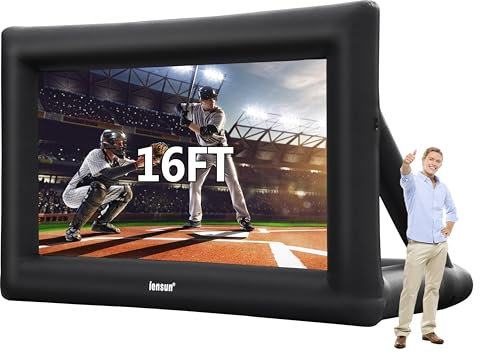 Pro 16 Feet Inflatable Movie Screen, Outdoor Projection Screen Mega Blow Up Screen with Air Blower, Front and Rear Projection for Backyard Movie Night, Theme Parties, Celebrations