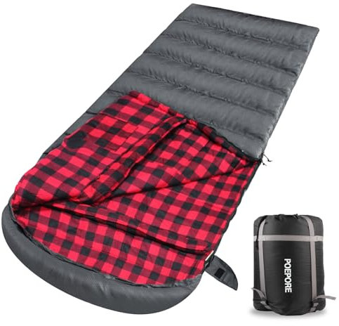 Poepore XXL Schlafsack Outdoor für Erwachsene 3–4 Jahreszeiten Baumwolle Flanellfutter Camping Schlafsäcke Winter Deckenschlafsack Wasserdichter und Warmer 230 x 90CM Grau