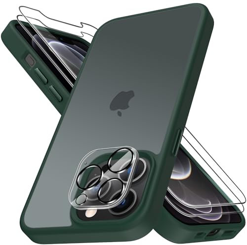 Mootobo for iPhone 12 Pro Max Case, 4 in 1 [Military-Grade] Shockproof Phone Bumper Cover, built-in 2 HD Screen Protector +1 HD Lens Protector for 12 Pro Max 6.7 inch - Deep Green