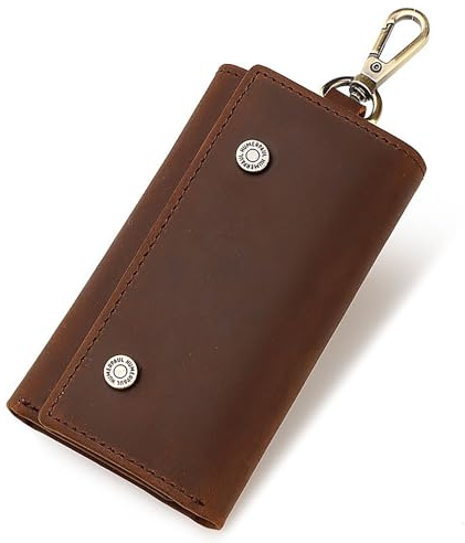 Balidiya Schlüsselhalter aus echtem Leder, Auto-Schlüsselanhänger, Geldbörse, Tasche, tragbarer Schlüsselanhänger, Bargeld und Karte, Geschenk für Männer und Frauen, Braun - 01, Lässig, klassisch