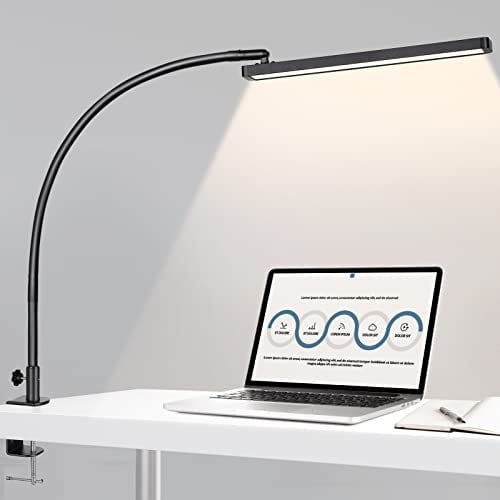 BIENSER LED Desk Lamp with Clamp, Eye Caring Reading Lamp with 10 Brightness, 5 Color Modes, Long Flexible Gooseneck Daylight Light, Architect Task Lamp, Clip on Lamps for Home Office, Super Bright