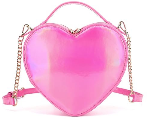 lola mae Umhängetasche in Herzform für Damen, mit Reißverschluss, Metallic Hpink-759