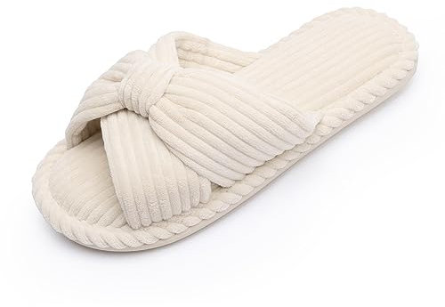Chantomoo Pantofole da Donna in Memory Foam per la Casa Camera da Letto Bagno spa Matrimonio Viaggio Ospedale Open Toe Velluto a Coste Pantofole Antiscivolo Accoglienti Confortevoli,Beige 39/40 EU