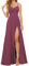 Damen Spaghettiträger Brautjungfernkleider für Hochzeit Chiffon Langes formelles Kleid mit Schlitz V-Ausschnitt Abendkleid, Desert Rose, 52 Plus