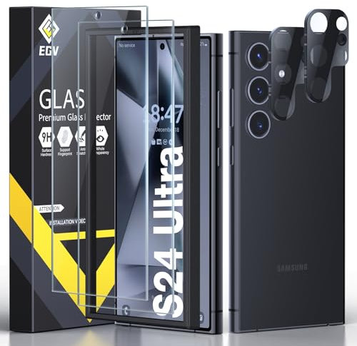EGV 2 Stück Schutzfolie und 2 Stück Kameraschutz für Samsung Galaxy S24 Ultra Panzer Schutz Glas, 9H Härte Schutzglas Panzerfolie Displayschutz, HD-Klar Folie