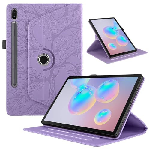 TEDTIKJT Coque Tablette Samsung Galaxy Tab S6 10.5 Pouces 2019 Coque SM-T860/T865 étuis PU Cuir 360°Rotatif Multi-Angle Stand Flip Protection Housse Samsung Galaxy Tab S6 Rotating Cover, Violette
