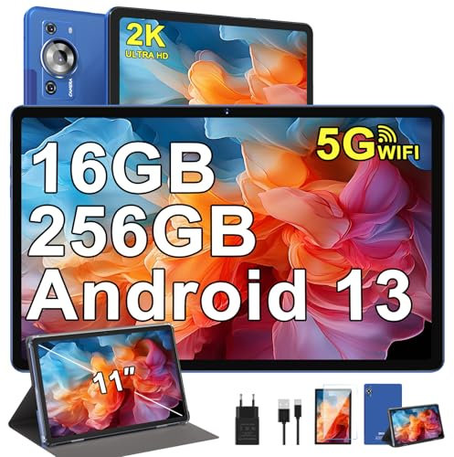 ZIOVO Tablette 11 Pouces Android 13 Tablette,16Go RAM+256Go ROM/TF 1To, 2K Écran Tablette Octa-Core 2.0GHz,5G WiFi/2000 * 1200/8600mAh/13+5MP/GMS Certified/Couvercle métallique,Tablette Tactile -Bleu