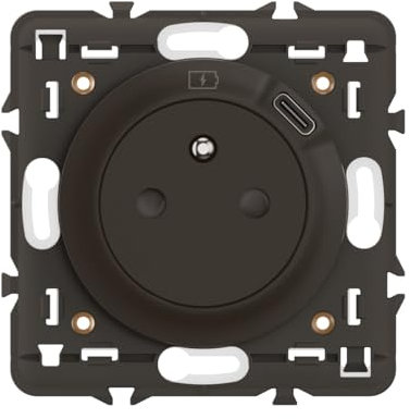 LEGRAND - Prise Electrique Murale avec Terre Céliane Surface avec Prise Chargeur USB 7,5W intégré - Prise Affleurante avec Socle Rétractable - À compléter avec une Plaque - Noir