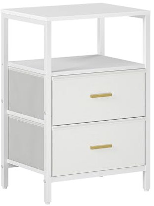 Hzuaneri Nachttisch 1er Set, Beistelltisch mit 2 Aufbewahrung Schublade, offenes Fach, Couchtisch, Nachtschrank Schlafzimmer, für Wohnzimmer, Schlafzimmer, Weiß NS30613W