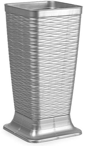 Tradineur - Paragüero de plástico cuadrado, modelo Wind, diseño moderno, soporte para paraguas, decoración, fabricado en España (Plata - 51,5 x 26 x 26 cm)