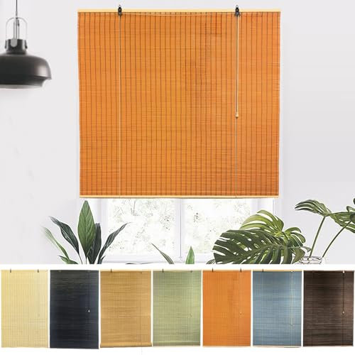 NIANXINN Indoor Bamboo Roller Blinds,Retro Roman Blinds,Natural Wooden Window Decorative Curtain,95% Blackout Roller Blinds,Sunscreen Privacy,Custom,Width x Height (100cm x 180cm,Yellow)