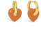 SINGULARU - Pendientes Corazón Jade. Latón con Acabado en Baño Oro de 18Kt. Motivo Corazón en Piedra Natural Jade Naranja. Cierre congo/click. Joyas para Mujer