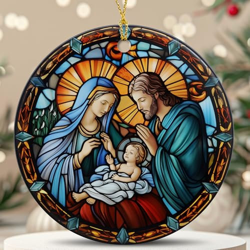Religiöse Geschenke für Frauen – Krippen-Weihnachtsbaumschmuck aus Keramik – Krippenornamente, katholische Feiertagsdekoration, christliche Geschenkideen – Weihnachtskrippe, Kunst,