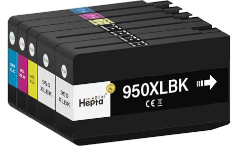 Hepta Print Patrone 950 XL 951 XL für HP 950XL 951XL Druckerpatrone Multipack Tintenpatronen für HP Officejet Pro 251dw,271dw,276dw,8100 8600 8620 8630 8640 8615 8625 (2Schwarz,1Cyan,1Gelb,1Magenta)