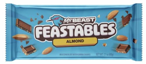 Almond - 1 pièce - Barre de chocolat au lait - Dégustation gourmande et intense - Super idée de cadeau, fêtes, anniversaire - Compatible avec Feastables - 60g