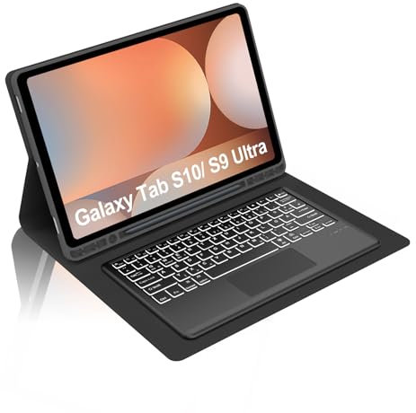 Occtingkind, Tastatur für Samsung Galaxy Tab S10 Ultra/ S9 Ultra 14,6 Zoll 2024/2023 SM-X920/X926B/X910/X916B, Hülle mit Bluetooth Tastatur, QWERTZ, USB C, Hintergrundbeleuchtung, Trackpad, Dunkelblau