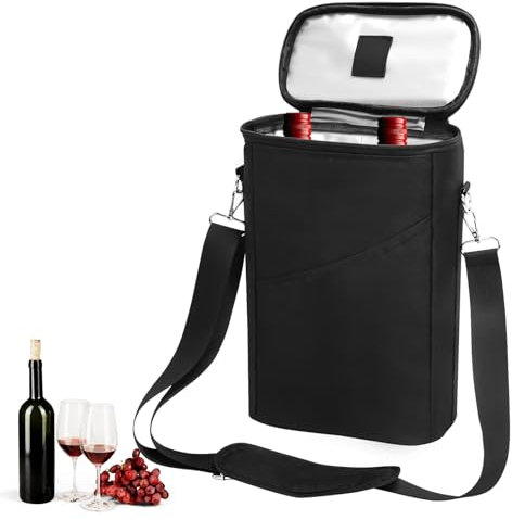 Kühltasche für 2 Flaschen, Wein Kühltasche, Flaschenkühler Unterwegs, 21.5x34cm Rucksack Flaschentasche mit Verstellbarem Schultergurt, Tragbarer Champagner Bier Kühler für Reise Picknick Camping