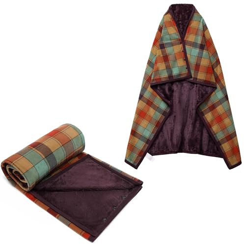 SIVENKE Damen Poncho Fleece Tragbare Decke, Karierte Schoßdecke Bequemer Poncho Plüschdecken Überwurf Schal Wickelbezug Umhang mit Knöpfen für Bett Sofa Büro