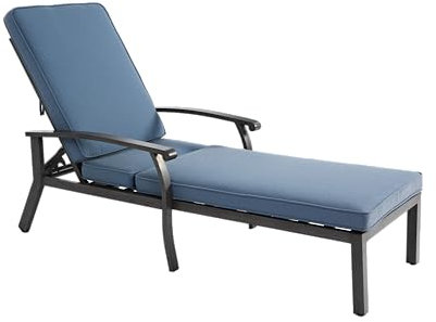 xixiworkshop Lounge Patio Chair mit Baumwollkissen, verstellbare Liege, rostbeständiges Aluminium Poolside Chaise Lounge Möbel, wasserdichtes graues Kissen (1pc) (Blau)