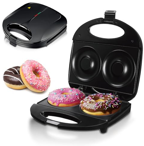 Máquina Para Hacer Donas Para Niños: 2 Mini Donas, Bandeja Plana Antiadherente, Calentamiento Por Ambos Lados, Segura Y Fácil De Usar, Ideal Para Desayunos, Refrigerios Y Postres Infantiles. ,Black