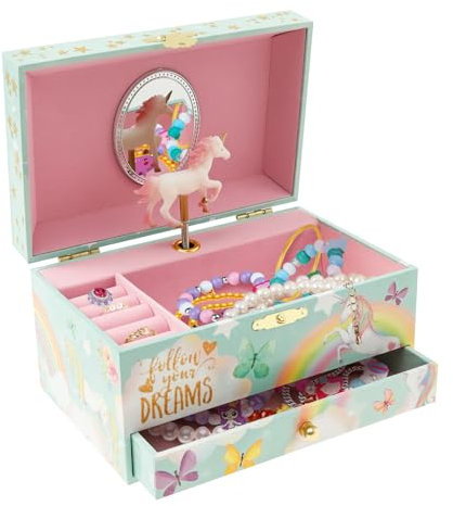Musikalisches Schmuckkästchen Schmuckkästchen Mädchen Spieluhr mit Drehendem Einhorn Ballettmädchen Spiegel Schubladen Schmuckkasten für Mädchen Geburtstagsgeschenk(Grünem Einhorn)