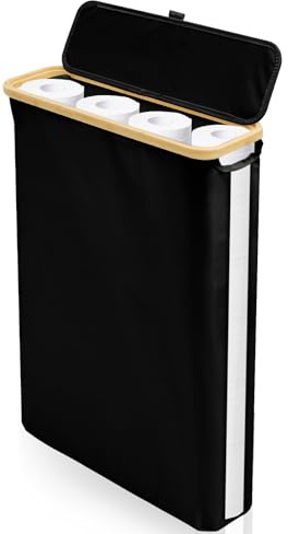 Toilettenpapier Aufbewahrung aus Oxford-Stoff,40L,Toilettenrollen Behälter mit Deckel und Seitenfenster,Klopapier Aufbewahrung für 24 WC Rolletoilettenpapier Ständer,Badezimmer Organizer(schwarz)