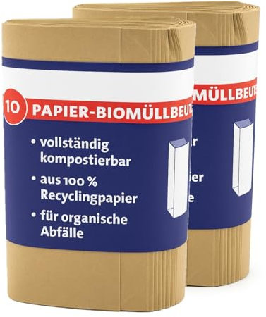 ARLI 20x Bio Müllbeutel 10L Papiermüllbeutel 20x16x34 cm aus 70 g/m² Recyclingpapier kompostierbar & plastikfrei braun & nassfest für Bioabfall (20 Beutel)