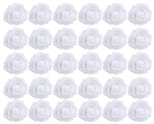 BESTYASH 100 Weiße Schaumblütenköpfe aus Froth für Deko und Bastelarbeiten | 6 Cm Durchmesser, 100 Stück im Pack, Künstliche Rosenblütenköpfe für Selbstgemacht und Partys