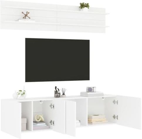 Tonture 6-TLG. Wohnwand Weiß Holzwerkstoff, Modernes TV-Möbel Set, Wandmontage, Wohnzimmer Aufbewahrung, Vielseitiges Design für Medien & Bücher