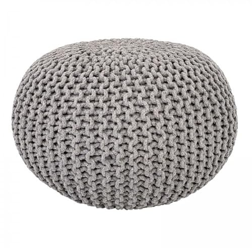 Pouf Ø 55 cm Strickhocker Sitzpouf Bodenkissen, nachhaltig, vegan, fair gehandelt, 150 kg belastbar, modern, für Wohnzimmer, Schlafzimmer & Kinderzimmer, in Schwarz, Grau, Weiß, Beige (schwarz/grau)