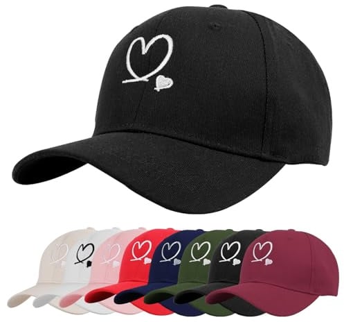 Tiakay Baseballmütze mit Herzstickerei–Unisex Verstellbare Baumwolle Atmungsaktive UV-Schutz Sommer Baseballkappe Mützen Basecap Sonnenschutzmütze für Freizeit Outdoor Reisen Sport