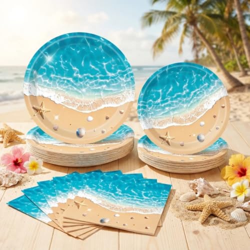 Ocean Seashell Beach Party Decorations Under the Sea Disposable Plates | Beach Under the Sea Seashell Disposable Plates Plates Napkins for Birthday Baby Bridal Shower Wedding Supplies 20 Guests
