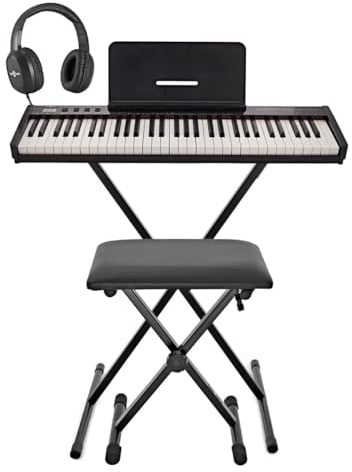 VISIONKEY-50 Tragbares Digital Keyboard Piano mit 61 Tasten | Für Kinder und Anfänger, 61 anschlagdynamische Tasten, 129 Klänge, Split-/Dual-Modus, inkl. Hocker, Ständer und Kopfhörer