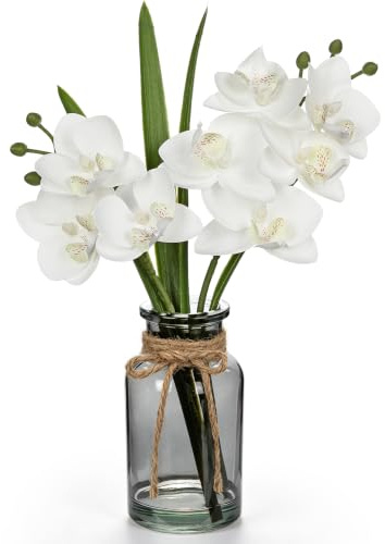 Arborus Orchidee Künstlich in Glasvase Kunstpflanze Orchidee wie Echt | Kunstblumen Orchidee Tischdeko Künstliche Orchideen im Topf Zimmerpflanzen Wohnzimmer Badezimmer Schlafzimmer Küche Dekor