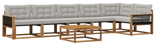 vidaXL Outdoor-Sofagarnitur mit Kissen 7 pcs Natürlich und Hellgrau, Garten Sofa für draußen, modernes Lounge Set, langlebige Möbel für die Terrasse, bequemes Sitzen