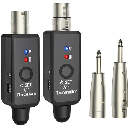 Sistema microfonico wireless, set trasmettitore e ricevitore XLR da 2,4 GHz, adattatore wireless professionale per microfoni e strumenti dinamici, portata 2,4 m
