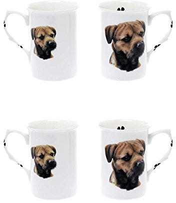 (BB9) Bone China Set of 4 Border Terrier Dog Mugs Presentation Gift Boxed