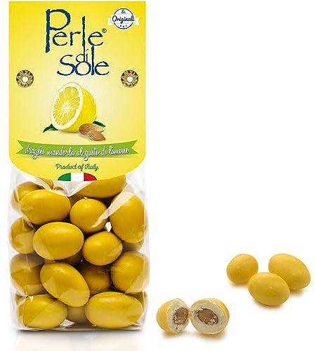 Perle di Sole – Dragées Mandorla al Limone, 150 g. – Croccanti Mandorle Tostate ricoperte di Cioccolato Bianco al Limone – Da Limoni 100% Italiani, Delizia Made in Italy Senza Glutine