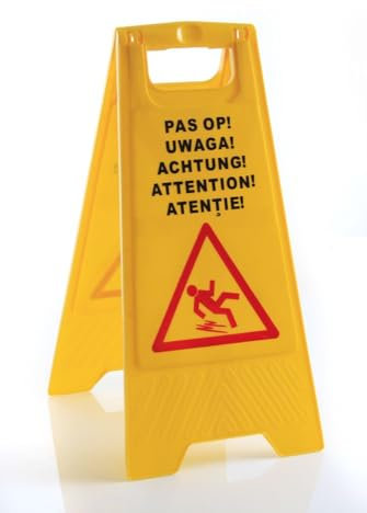 HENDI Schild Rutschgefahr, Warnhinweis in 5 Sprachen, Achtung, 300x460x(H)615mm, Polypropylen