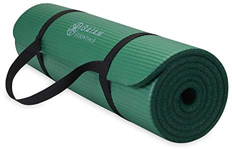 Gaiam Essentials, dicke Yogamatte, Fitness- und Trainingsmatte mit leicht zu verwendendem Yogamatten-Tragegurt, 183 cm L x 61 cm B x 1 cm dick, Grün