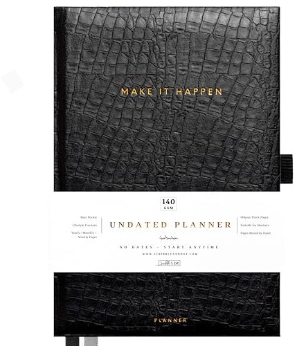 Scribble & Dot® Planer – undatierter Wochenplaner A5 | keine Daten beginnen jederzeit | A5 Premium Cover Planer mit Trackern, Notizen & mehr für vielbeschäftigte Zeitpläne (Faux Croc)