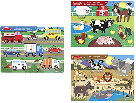 Melissa & Doug Wooden Peg Puzzle Bundle of 3 | Pretend Play | 3+ | Gift for Girl