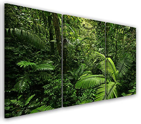 Feeby 3-teilig Wandbild 120x60 cm Exotik Bäume Natur Dschungel Druckbild Leinwandbild Wandbild Kunst Bilder Schlafzimmer Deko Wohnzimmer Blätter Abstraktion Tropen Grün